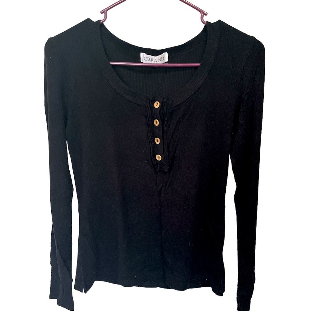 CBRAND BLACK RIBBED LONG SLEEVE TOP